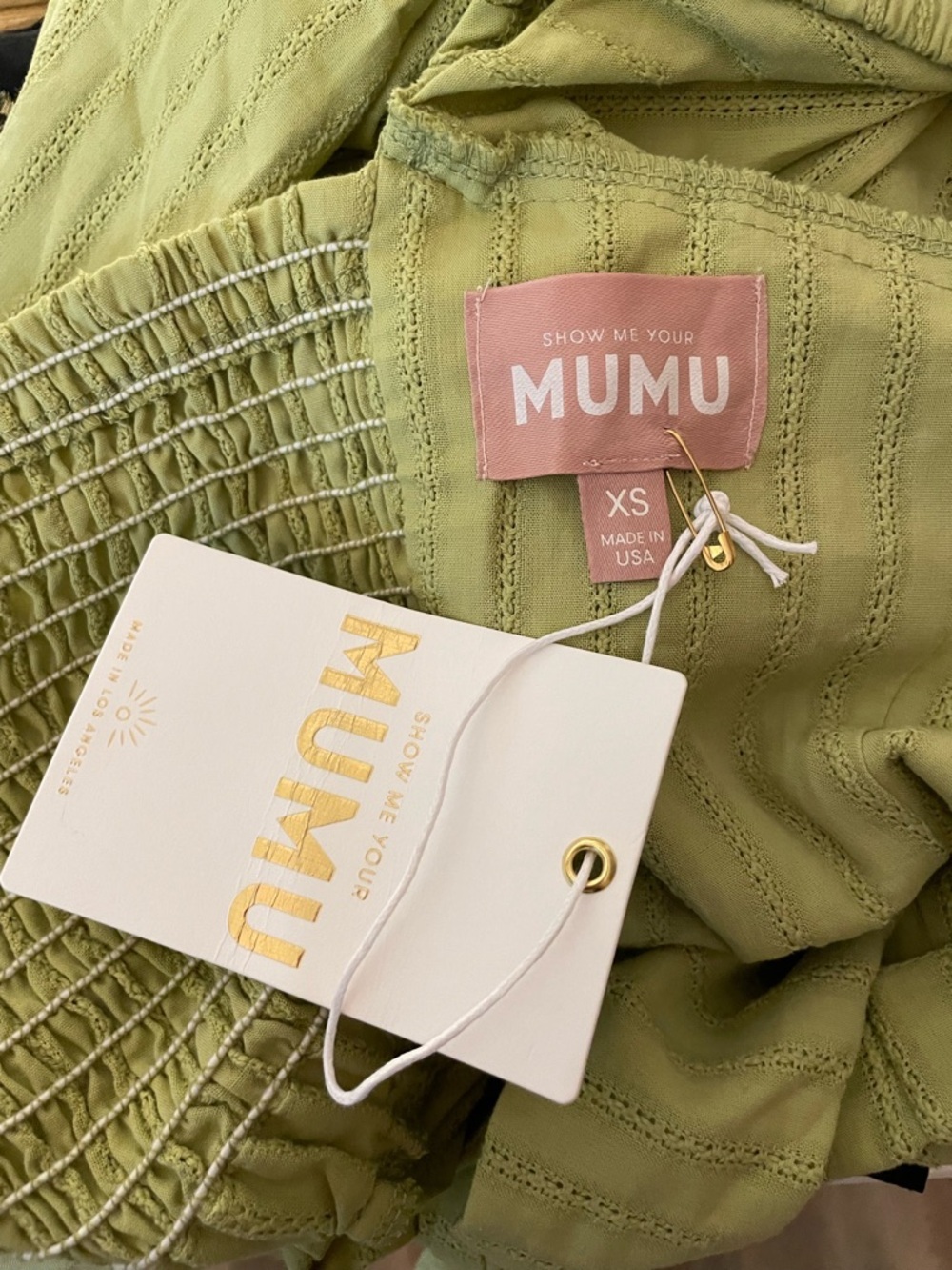 NWT Show Me Your MuMu Green Midi GABRIELLE TIE DRESS Puff Sleeves XS - Picture 7 of 8